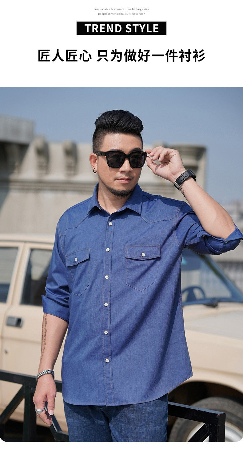 Men Shirt Denim Oversize 6XL 7XL 8XL 10XL Plus Size Fashion Casual Cowboy Blue Pockets Loose Long Sleeve Cotton High Quality