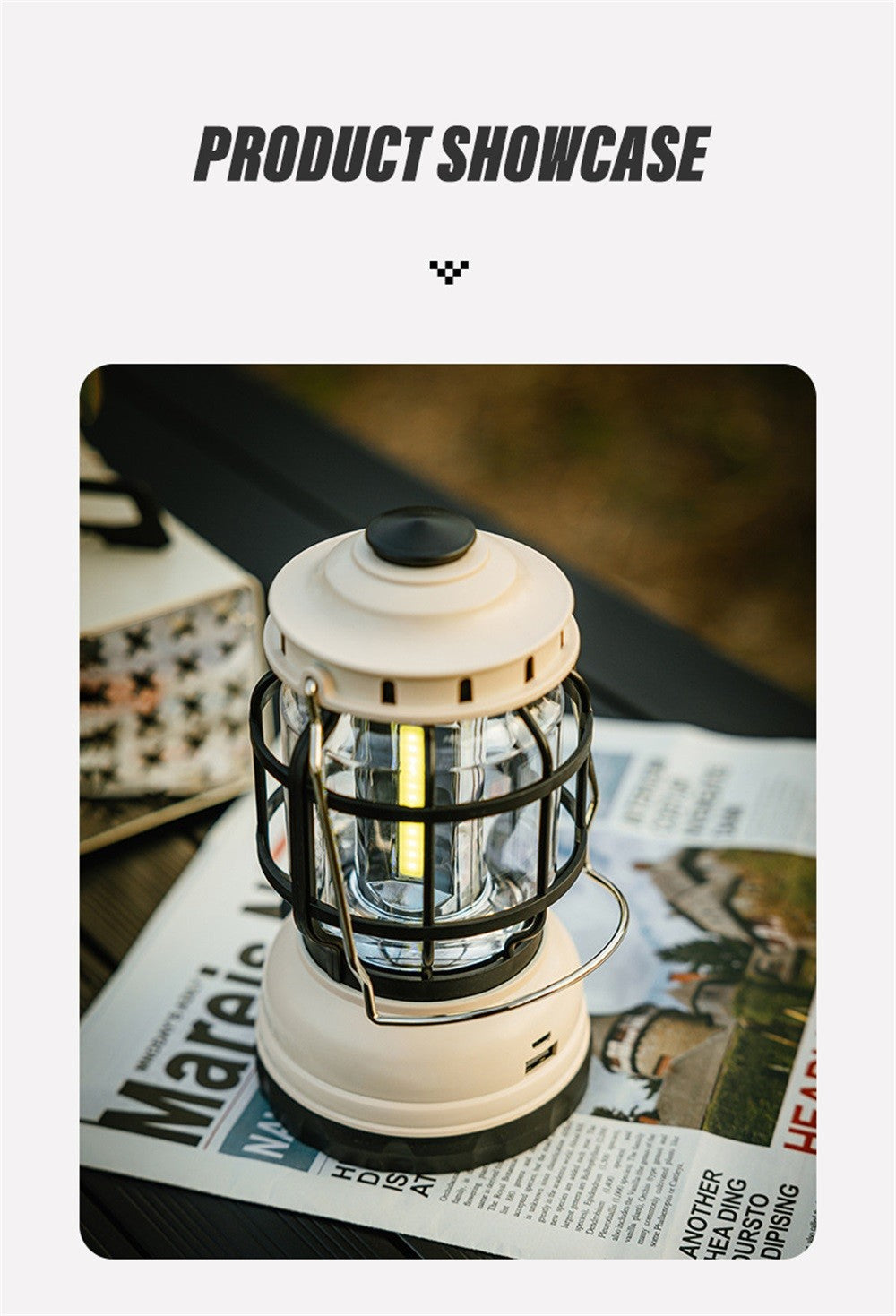 Super Bright LED Camping Light Rechargeable Flashlight Outdoor Portable Carrying Light with COB Beads and Infinitely Dimmable