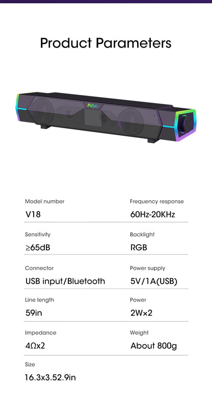 Caixas de Som de Computador 4D Bluetooth 5.0 com Fio Alto-falante Surround Barra de Som Estéreo Subwoofer para Laptop Notebook PC
