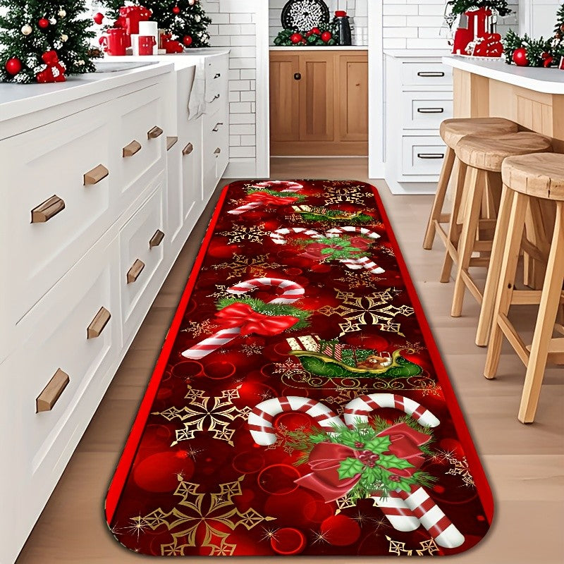 VIKAMA Red & Golden Christmas Runner Mat Kitchen Rugs Entryway Hallway Bedroom Carpet Welcom Floor Mat Laundry Floor Mat Home