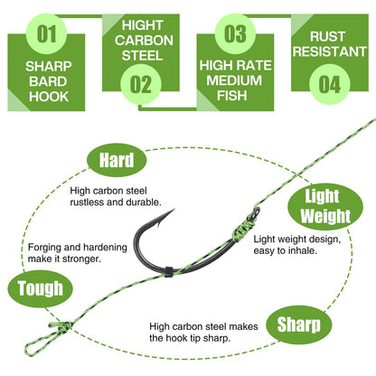 12 anzóis de pesca de carpa pré-amarrados com linha, para carpa, prontos para usar com iscas boilies, equipamento de pesca de carpa.