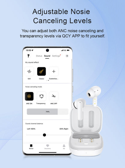 QCY T13 ANC Wireless Earphones Bluetooth 5.3 TWS ANC Noise Cancellation Headphone 4 Mics ENC Headset in-Ear Handfree Earbuds