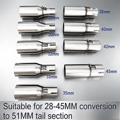 28 32 38 45mm Adapter 51mm Exhaust Section Non-Destructive Install Motorcycle Exhaust Pipe Modification Exhaust Middle Section