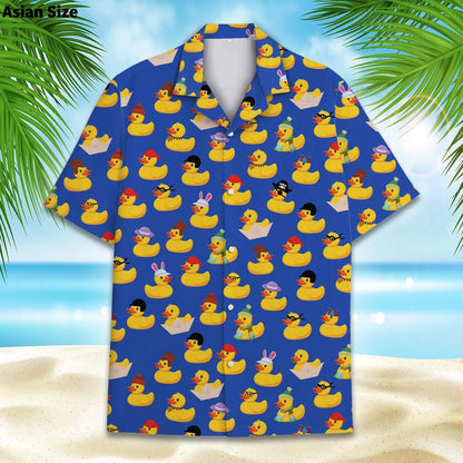 Funny Neon Rubber Duck Hawaiian Shirt For Men Galaxy Yellow Duck Mens Hawaiian Casual Button Down Shirts Short Sleeve Shirt Tops