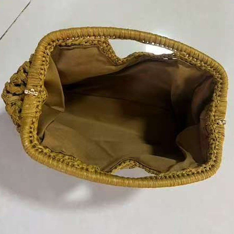 Fashion Straw Clip Shell Clutch Bag for Women Designer Paper Woven Handbags Casual vintage Handmade Summer Beach Bag 2025