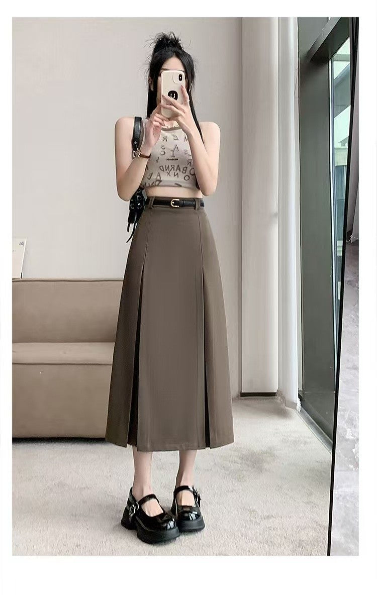 plus Size Suit Skirt Women Summer New Elastic High Waist Slim A-Line Skirt Belly Cover Pleated Skirt Korean Sle Casual Wear