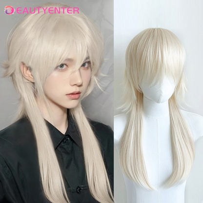 Peruca Curta Mullet Cabeça Sintética Lisa Dourado Preto Fofo Natural Rabo de Lobo Cabelo Masculino e Feminino Peruca para Festa Diária Cosplay