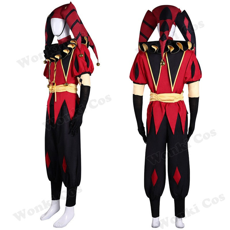 Game The Freak Circus Cosplay Costume Pierrot Jester Harlequin Cosplay Adult Clown Joker Mask Uniform Halloween Carnival Outfits