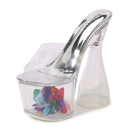 Women Slippers Fashion Female Model T Station Show Sexy Crystal Transparent Shoes 17.5CM High Heels Waterproof Platform Sandals