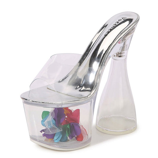 Women Slippers Fashion Female Model T Station Show Sexy Crystal Transparent Shoes 17.5CM High Heels Waterproof Platform Sandals
