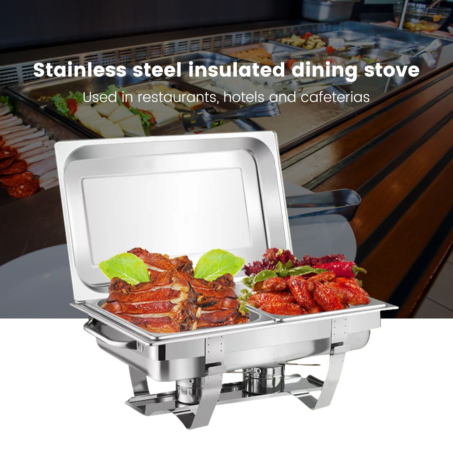 2 Packs Chafing Dish Buffet Set Stainless Steel 2 Grid8 Qt. Foldable Rectangular Warmer 2 Half Size Food Pans for Parties Even
