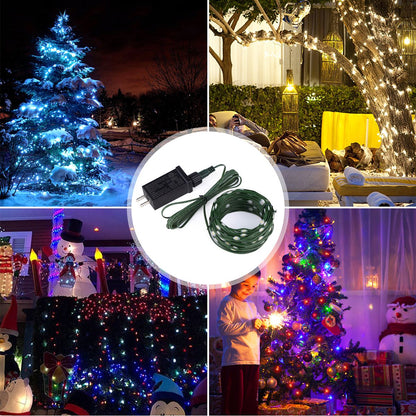 Outdoor LED Christmas Lights Green Wire Leather 24V Fairy Lights String Waterproof Garden Party Wedding Garland Decor New Year Q