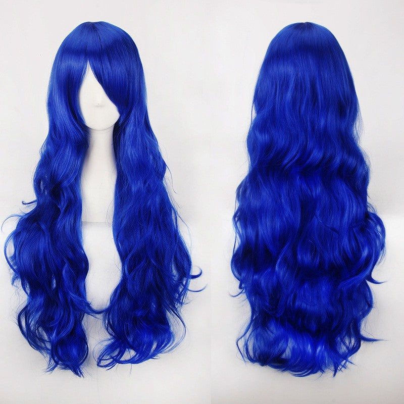 Peruca de anime colorida estilo cosplay europeu e americano, com rede de fivela para comércio exterior, universal, 80CM de comprimento, encaracolada de fibra sintética