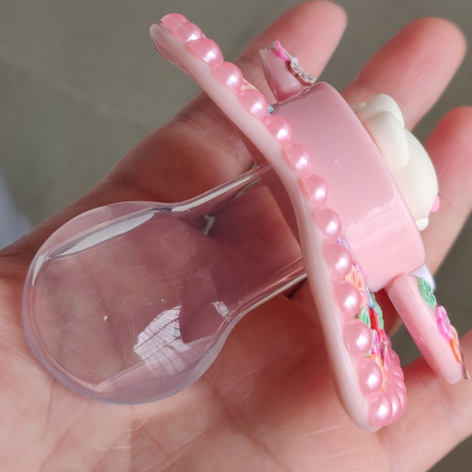 100% Handmake Cute Pink Rabbit Pattern Adult Baby Pacifier Silicone Adult size Pacifier abdl Daddy Girl