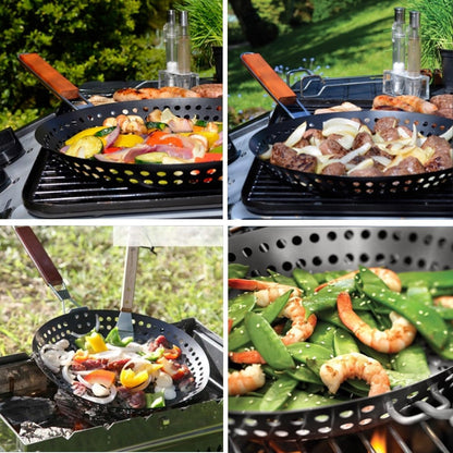 Non-stick Metal Grilling Skillet Handle Removable Handle for Outdoor Grill Topper Barbecue Pan for Vegetables Seafood Meat