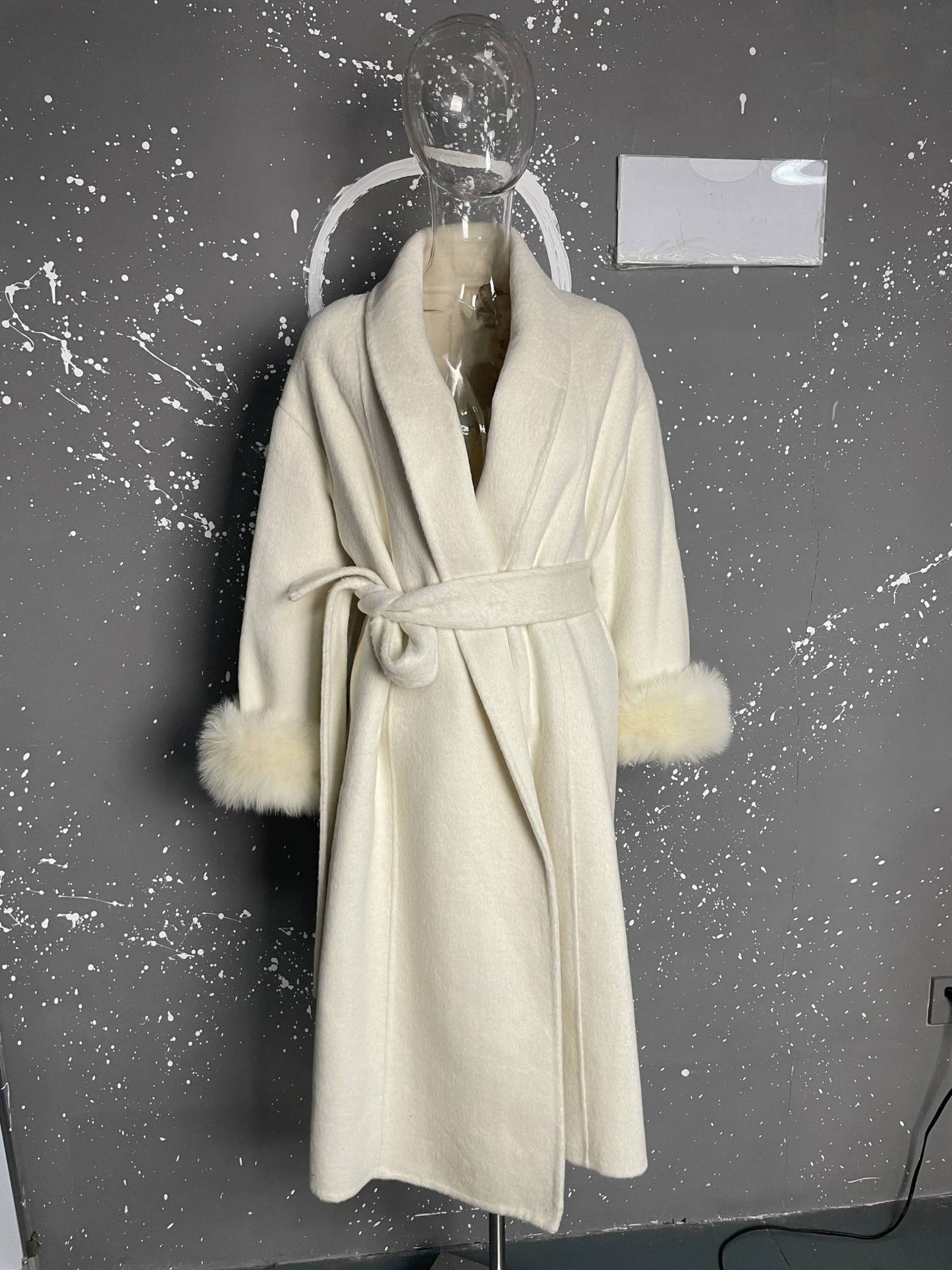 [EWQ] Wool Fox Fur Sleeve Women Coat Elegant Clothing Autumn 2025 Winter Double-sided Jacket Big Size Wine Red Overcoats 16O2751