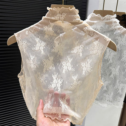 2024 New Lace Svel Mo Collar Top Women's Inner Wear f High Collar ort Length Base irt Korean Sle Commute Wind