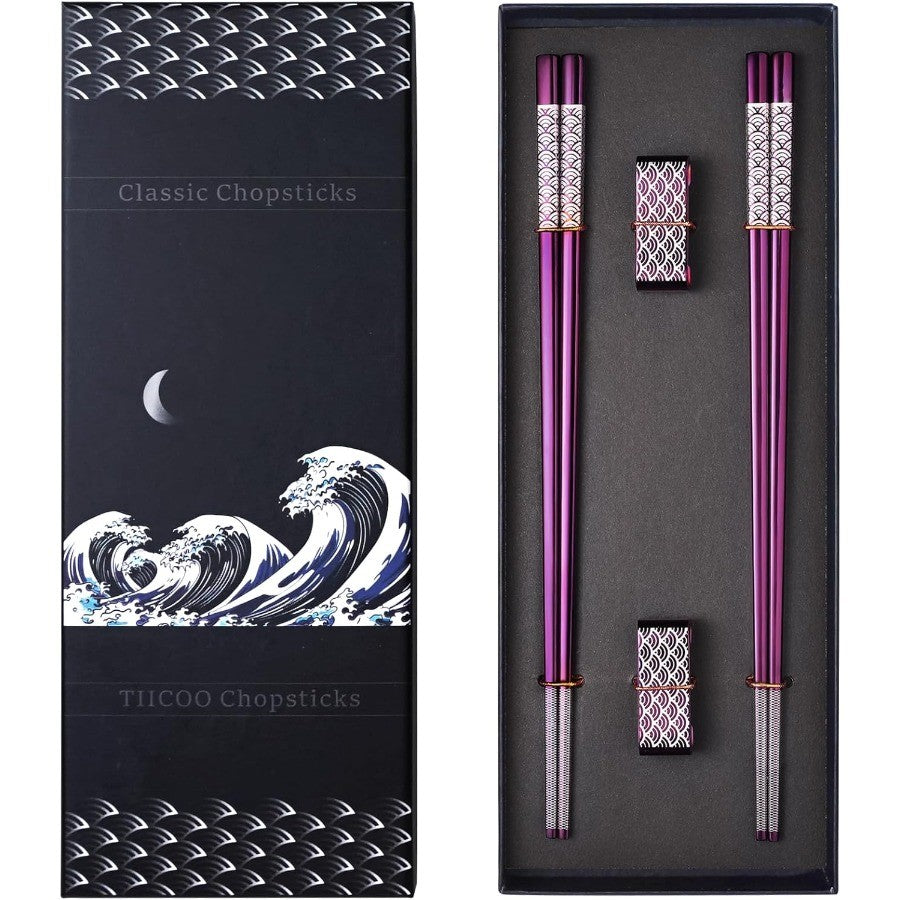 Conjunto de Hashis Reutilizáveis de Titânio e Aço Inoxidável com Suporte para Refeições e Viagens Estilo Japonês Leve Talheres 18/8