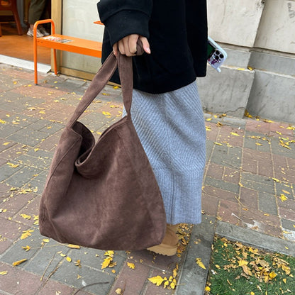 Retro Suede Frosted Tote Bag Winter Simple Design Versatile Work Commuting Shoulder Bag Women's Large Capactiy Handbags