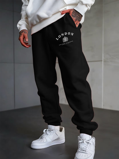 London Uk Royal Badge Printing Sweatpants Men'S Winter Jogger Pants Pocket Elastic Waist Fleece Trousers Casual Men Sportswear