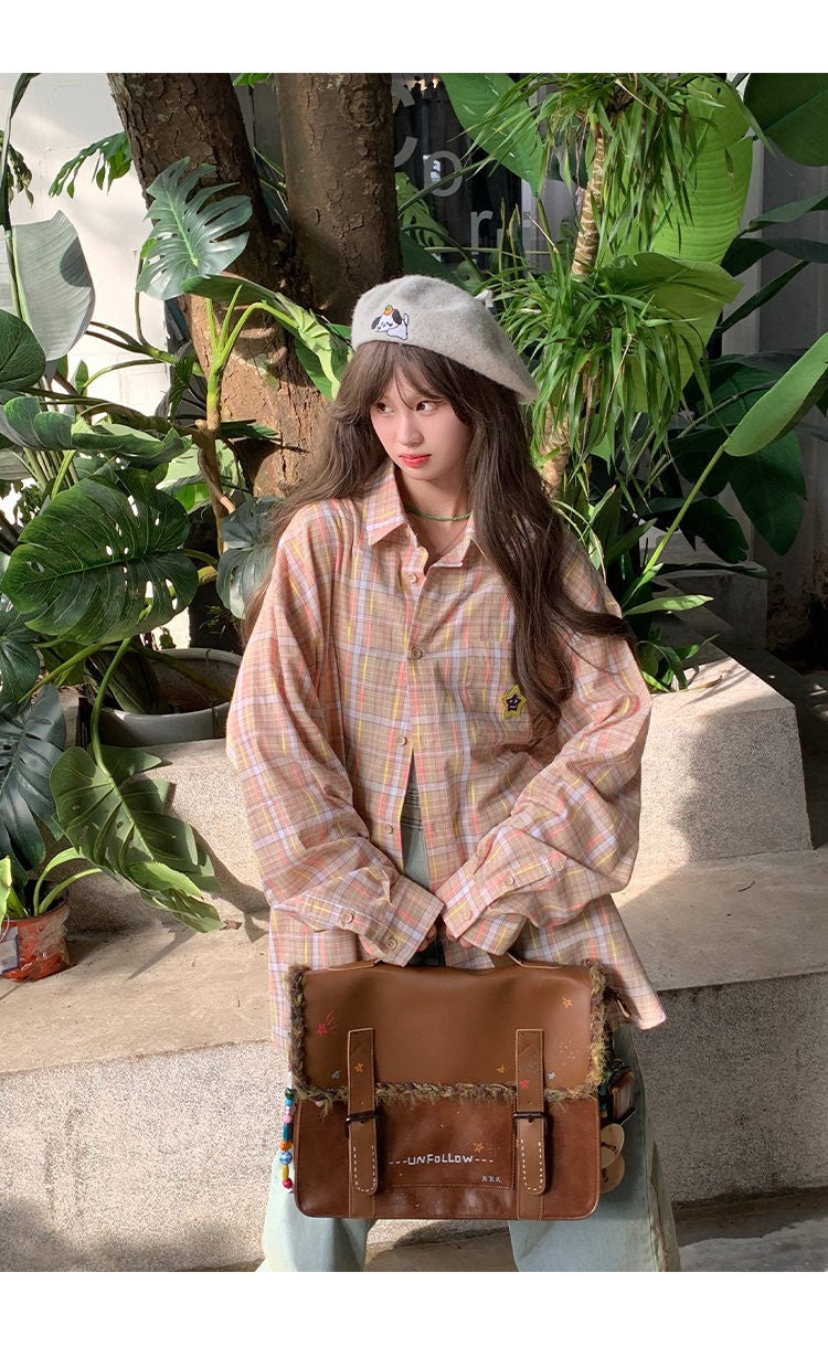 Ice Blue Plaid Long Sleeve Shirt Unisex Premium Cleanfit Denim Fabric V-neck Open Cardigan Style Holiday Vibes Short Length