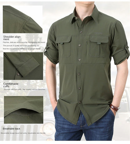 Summer Jacket Upf 50+ Sun Protection Fishing Shirts Men's Quick Dry Long Sleeve Shirts Mesh Breathable Hiking Work Cargo Shirts