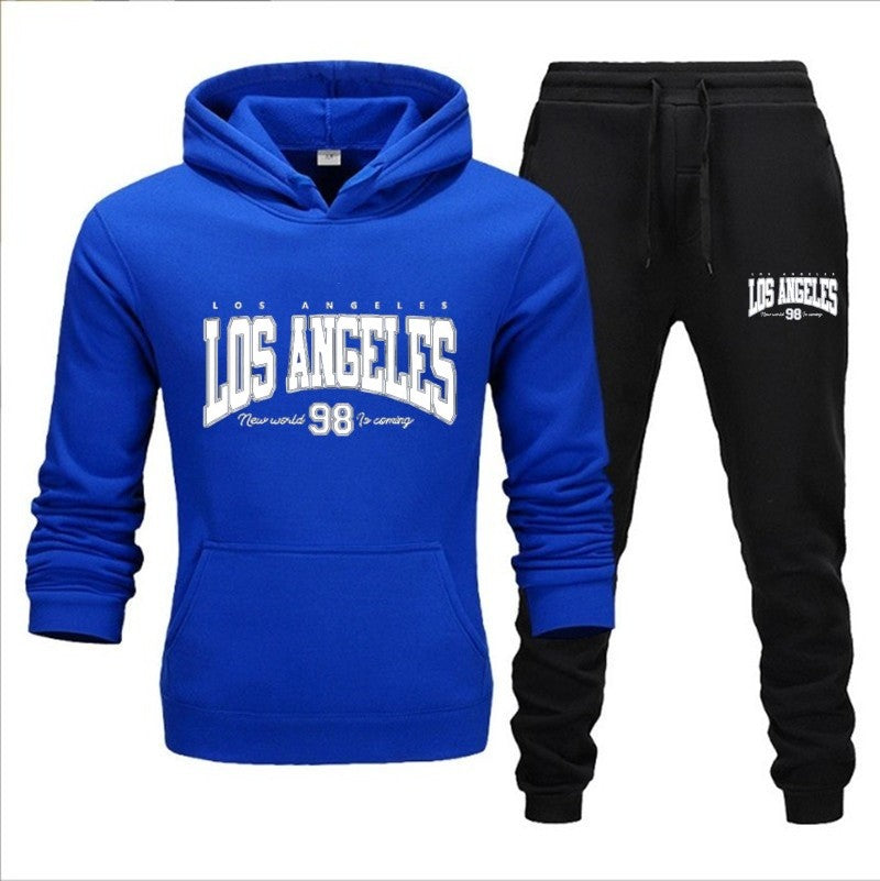 Autumn and winter unisex fashionable casual hooded sweatshirt and pants 2-piece set, warm and sporty brand printed set
