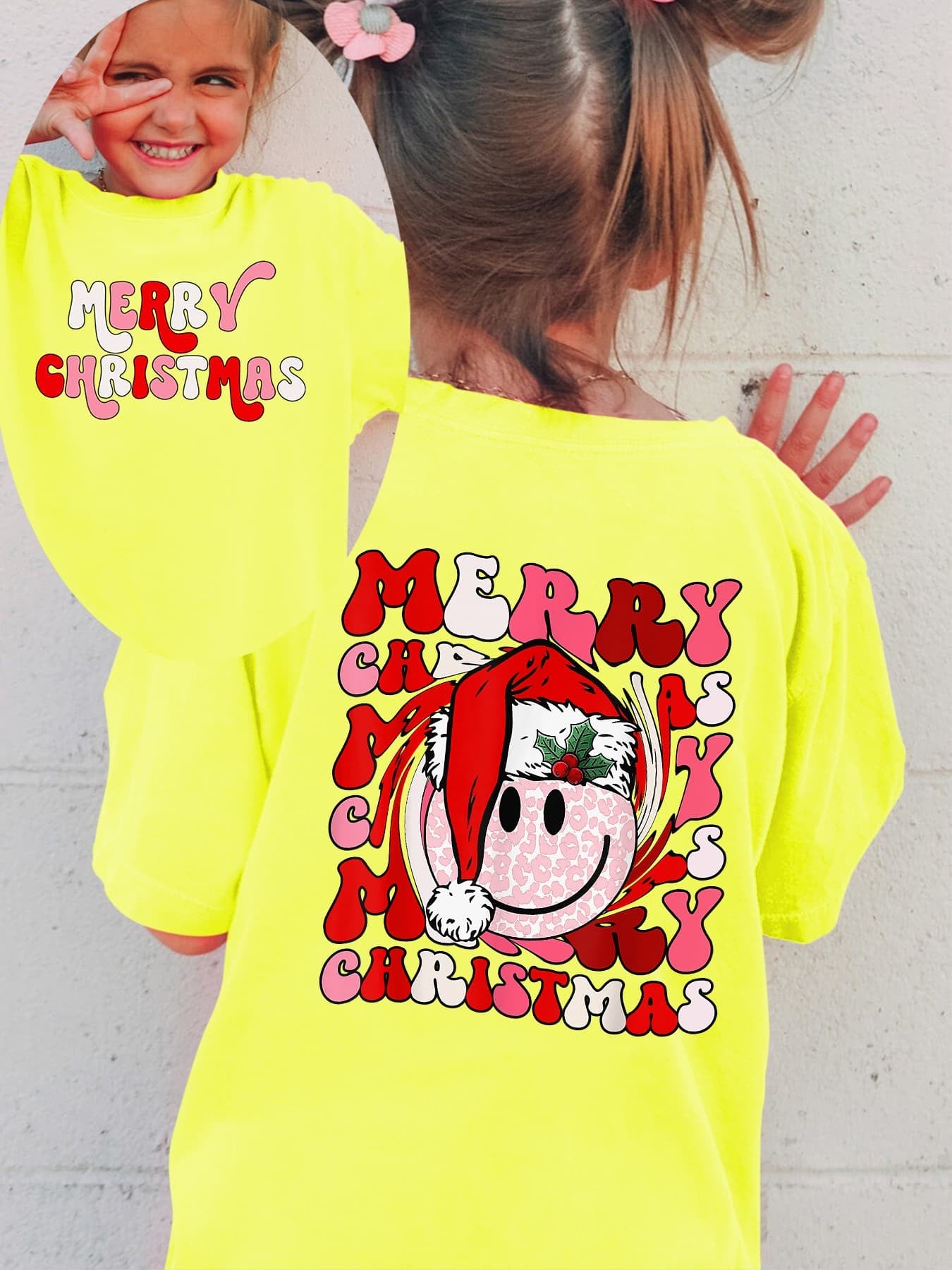 Camiseta Menina de Natal Feliz Natal Roupa Infantil de Férias Algodão Tee Top Roupa Festiva Infantil Roupa de Festa de Natal para Menina