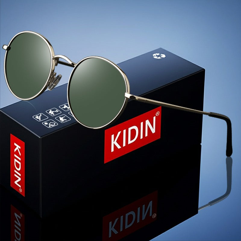 Óculos de Sol Femininos Modernos com Armação Redonda de Metal Polarizados de Grife da Moda UV400