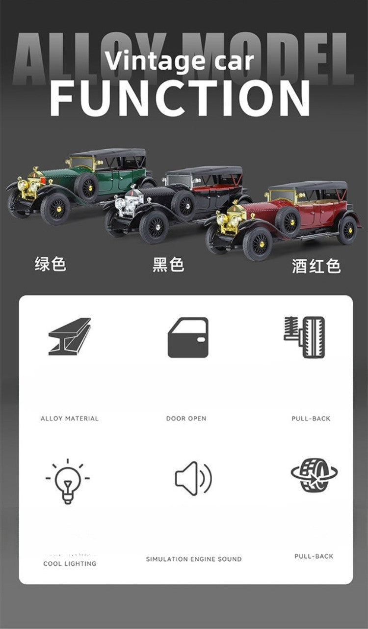 Simulação 1:24 Phantom Vintage Car Liga Modelo de Carro Coleção Enfeites Luz de Som Puxar para Trás Menino Presente Miniatura de Luz de Som