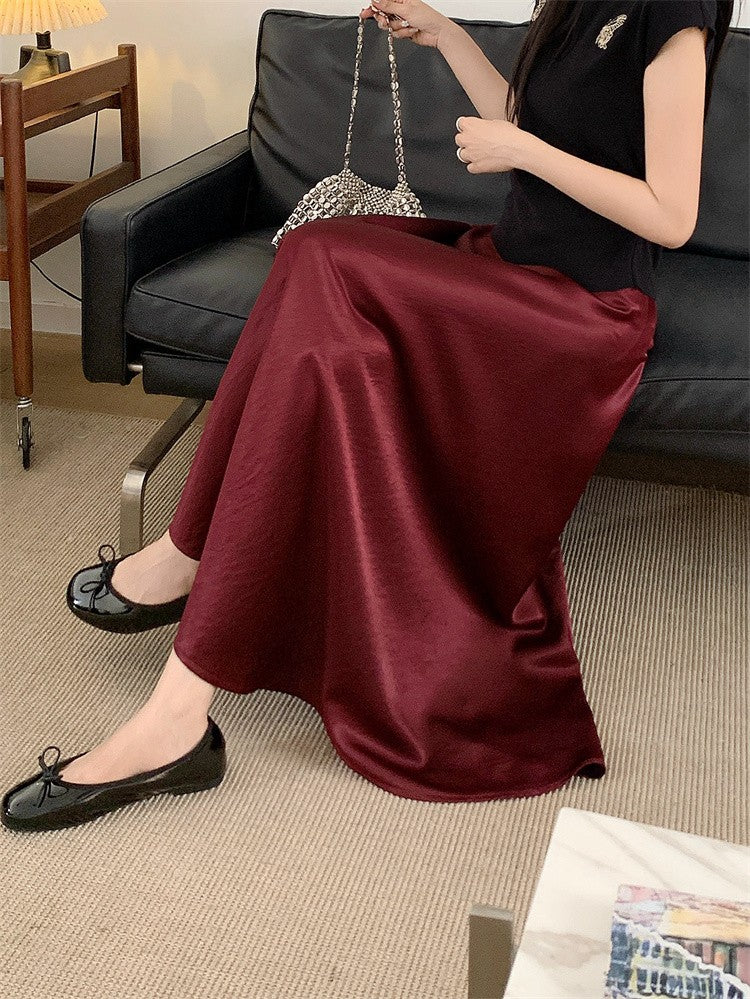 Plus Size Satin Half-Body Skirt Female 2026 Spring New Korean Fashion Temperament Elegant Solid Casual A-line Skirts