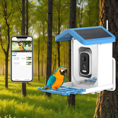 Comedouro Inteligente Solar para Pássaros com Câmera de 4MP Identificação de Pássaros por IA Visão Noturna Design à Prova de Intempéries para Uso Externo
