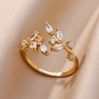 Anéis de Aço Inoxidável Banhados a Ouro com Cristal para Mulheres Corrente Geométrico Zircônia Anel de Dedo Joia Presente anillos mujer 2025 Novo e Moderno