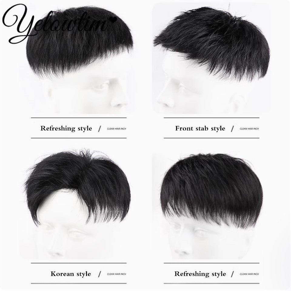 Peruca Masculina Sintética Curta com Topo de Cabelo Yelowtim para Jovens com Calvície, Queda de Cabelo, Entrada Alta, Extensões de Cabelo com Clip