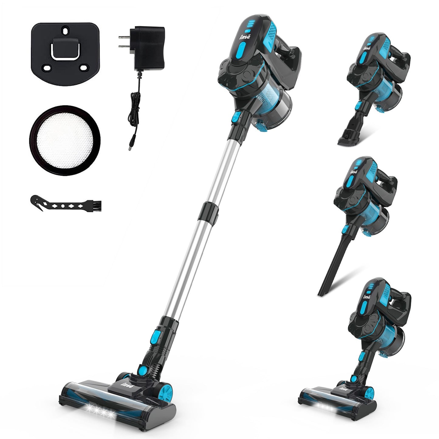 Aspirador de Pó Sem Fio INSE, Aspirador Vertical 20KPa com até 40min de Autonomia, Aspirador Vertical Sem Fio 6 em 1 para Limpeza Doméstica