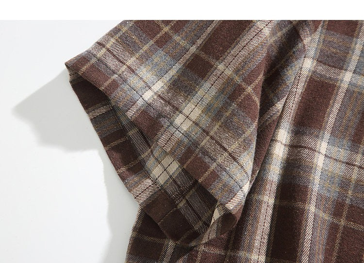 2025 Mens Cotton Plaid Style Cargo Shirts Casual Dress Short Sleeve Work Streetwear Blouses M-5XL