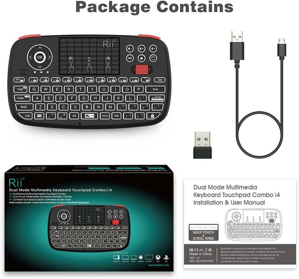 Teclado Sem Fio Bluetooth Rii i4 Mini Com Touchpad 2.4GHz Retroiluminado Mouse Controle Remoto Para Windows Android TV Box Smart TV