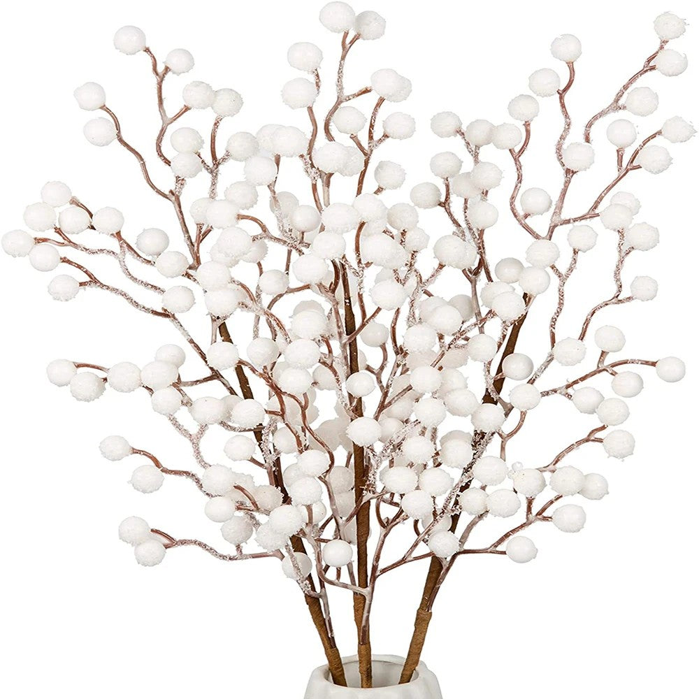 58cm Artificial White Berry Bouquet Christmas Berry Branches For Flowers Arrangements &Home DIY Crafts Fake Snow Tree Decoration