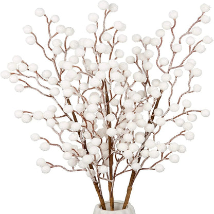58cm Artificial White Berry Bouquet Christmas Berry Branches For Flowers Arrangements &Home DIY Crafts Fake Snow Tree Decoration
