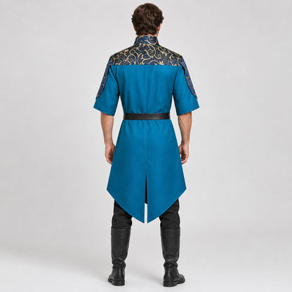 Men's Fantasy Elven Tunic with Belt Medieval Style Robe with Ornate Print Renaissance Faire LARP Events Themed Party Costume