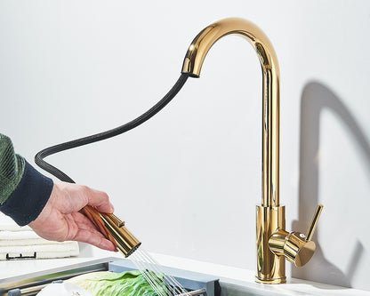 Torneira Misturadora de Cozinha Monocomando Quente e Frio com Bico Extensível e Duas Funções, Montada na Bancada