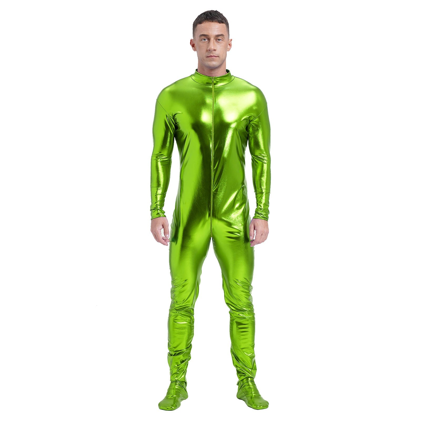 Men's Shiny Metallic Zentai Dress-up Jumpsuit Cosplay Costume Performance Stage Disco Clubwear Full Body Unitard Tights Leotard
