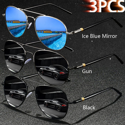3 PCS Fashion Vintage Square Metal Frame Sunglasses Men Women Fishing Driving Luxury Brand Designer Sun Glasses  Eyewear UV400