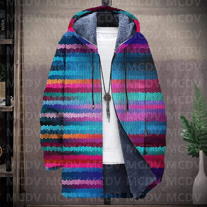 Men's Retro Print Plush Thick Long-Sleeved Coat Cardigan 3D All Over Prined Fleece Hooded Overcoat Unisex Thick Warm Jacket