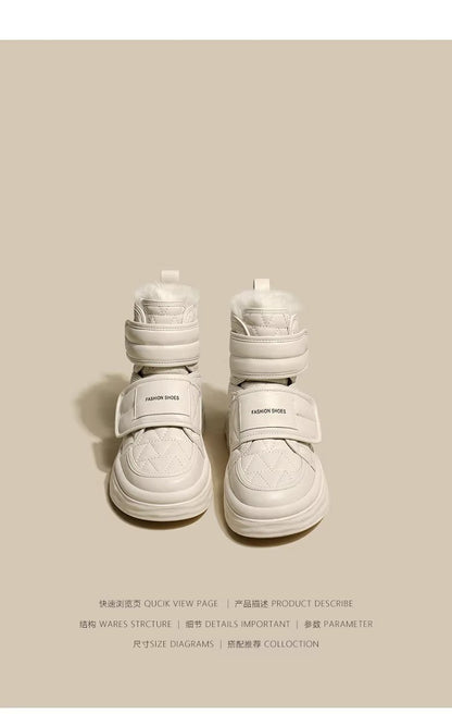 Fur White Boots Women Padded Cotton Shoes Winter Warm Pu Leather Snow Boots Footwear Thick Bottom Plush Short Ankle Boots