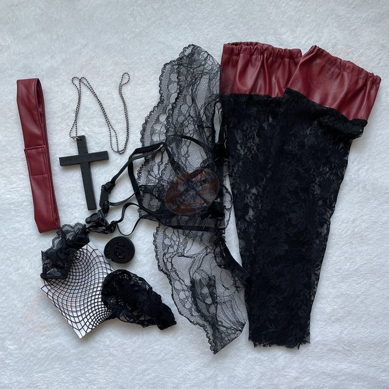Death Note Cosplay Costume Misa Amane Imitation Leather Sexy Dress +Neck jewelry+stockings+necklace Uniform Outfit Halloween Wig