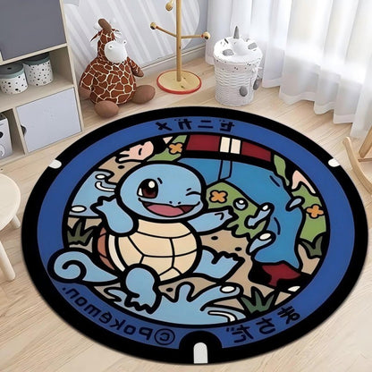 MINISO Japanese Anime Pokemon Round Rugs Non-Slip Floor Mat for Home Living Room Bedroom Circle Rug Washable Round Carpet Decor