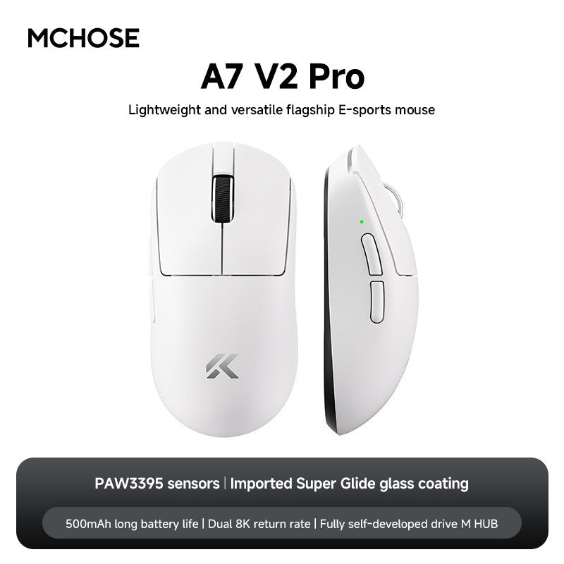 MCHOSE A7 V2 Ultra Gaming Mouse Sensor PAW3950 TI Dual 8000Hz 20000fps 42000DPI 750IPS Revestimento de Vidro Super Deslizante Importado CSGO