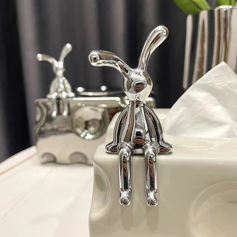 Long-Eared Rabbit Statue Cartoon Rabbit Figurines Car Accessories Bedroom Desktop Decoration Auto Interior Dashboard Ornaments