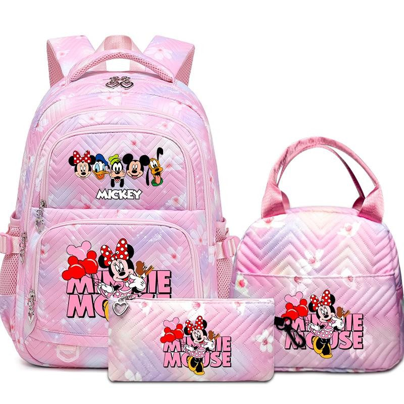 Mochila Mickey Minnie 3 Peças para Meninas e Meninos com Lancheira e Estojo, Mochila Escolar Fofa para Ensino Fundamental e Médio, Presente de Natal